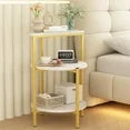 LinkRomat Marble Side Table Set of 2, 3-Tier Small Round End Table with Metal Frame, Bedside Corner Table for Living Room & Bedroom, White+Gold