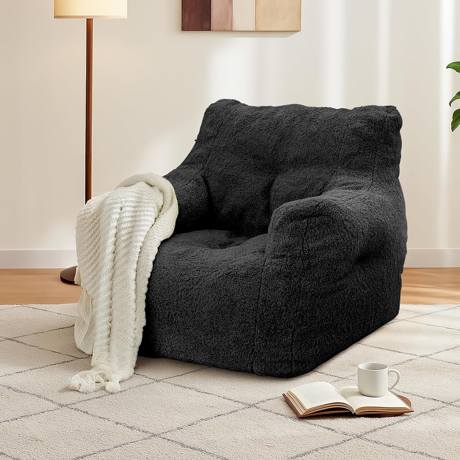 LinkRomat Bean Bag Chair, Bean Bag Sofa with Tufted Soft Stuffed Filling, Fluffy and Lazy Sofa with Premium Memory Foam Filler for Living Room, Bedroom, Dorm