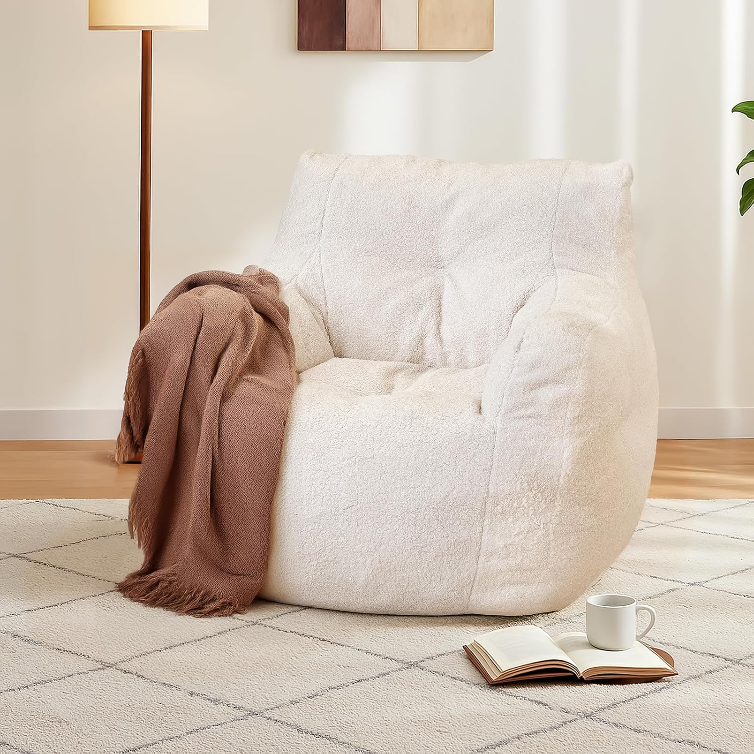 LinkRomat Bean Bag Chair, Bean Bag Sofa with Tufted Soft Stuffed Filling, Fluffy and Lazy Sofa with Premium Memory Foam Filler for Living Room, Bedroom, Dorm
