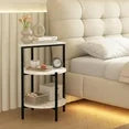 LinkRomat Marble Side Table Set of 2, 3-Tier Small Round End Table with Metal Frame, Bedside Corner Table for Living Room & Bedroom, White+Gold