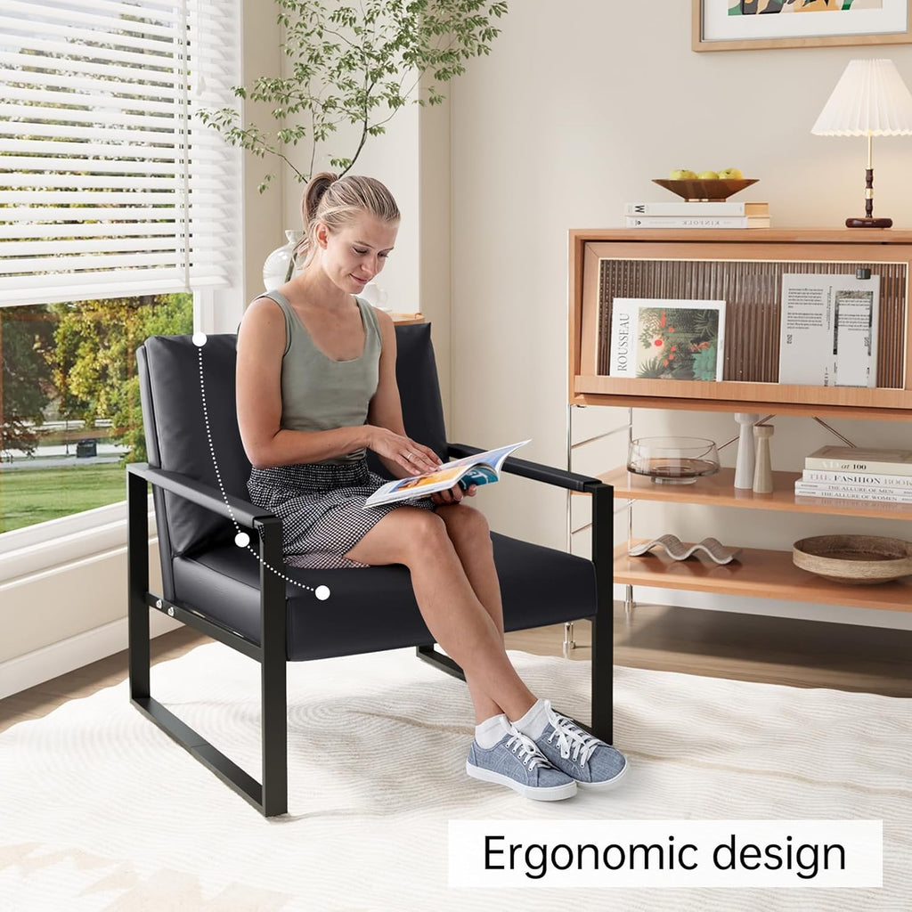 LinkRomat Accent Chair Set of 2 Leather Modern Comfortable Waiting Room Chairs Easy to Clean Couch Chair for Bedroom Living Room Office,Orange