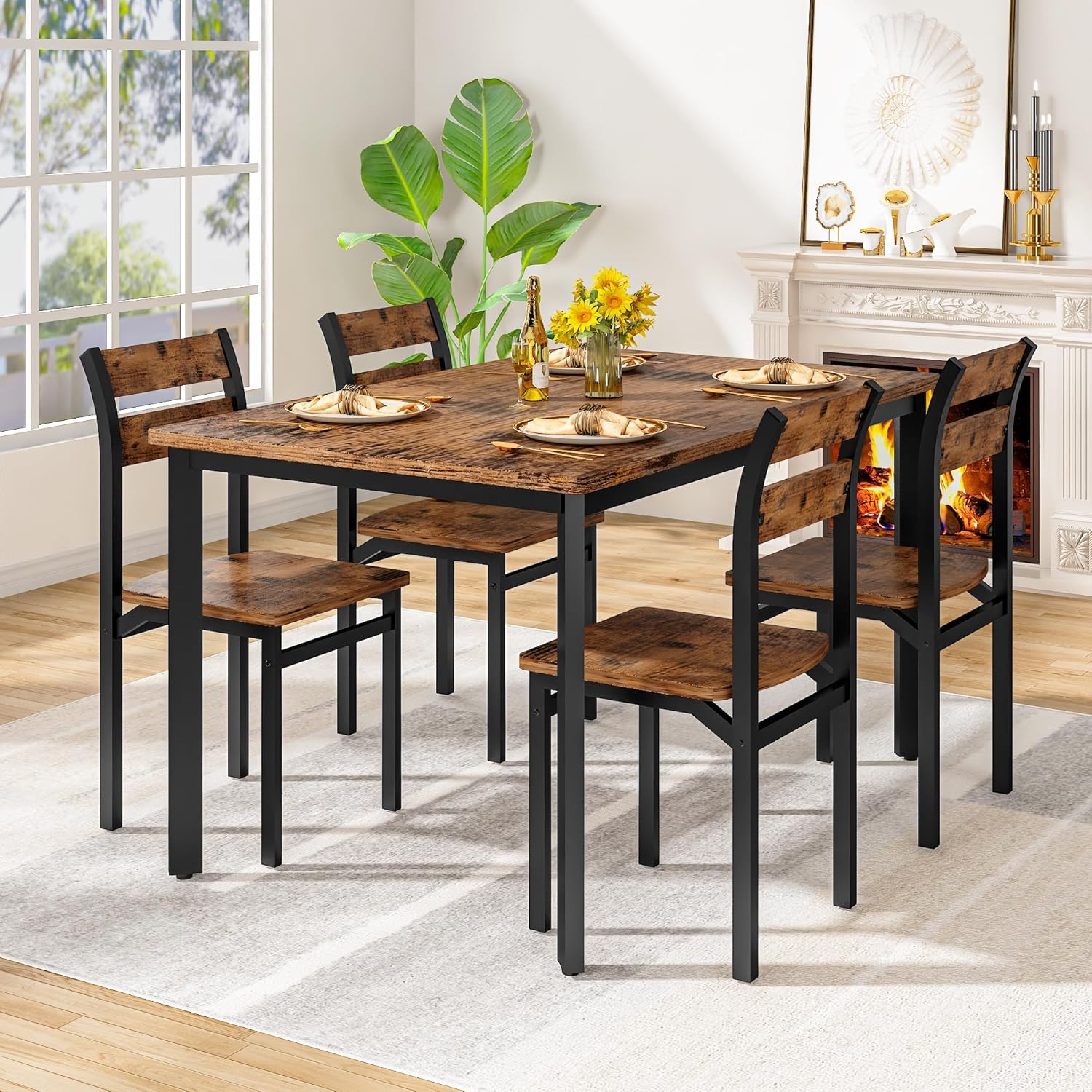 LinkRomat Farmhouse Dining Table Set for 4, Kitchen Table and Chairs for Dining Room, Small Spaces, Easy Assembly & Sturdy