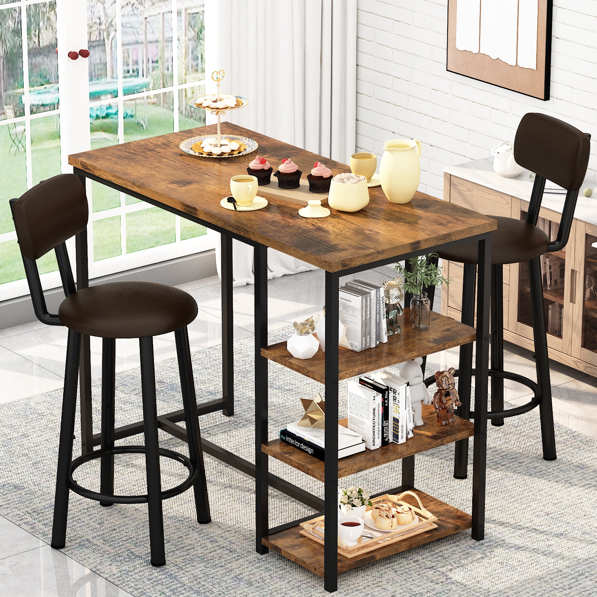 LinkRomat 7-Piece Dining Table Set for 6 with Faux Leather Chairs, Modern Kitchen & Dining Room Table Set, Rectangular Dinner Table and Chairs for 6 People
