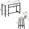 LinkRomat Bar Table and Chairs Set for 2, Marble Kitchen Island Table with 2 PU Bar Stools, Tall Kitchen Table and Chairs with Storage for Small Spaces, Home & Apartment, White