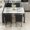 LinkRomat 5-Piece Marble Dining Table Set, Modern Kitchen Table and 4 Upholstered Black PU Chairs for Dining Room, Dinette, Compact Space Saving Dining Furniture Set, Table Edging