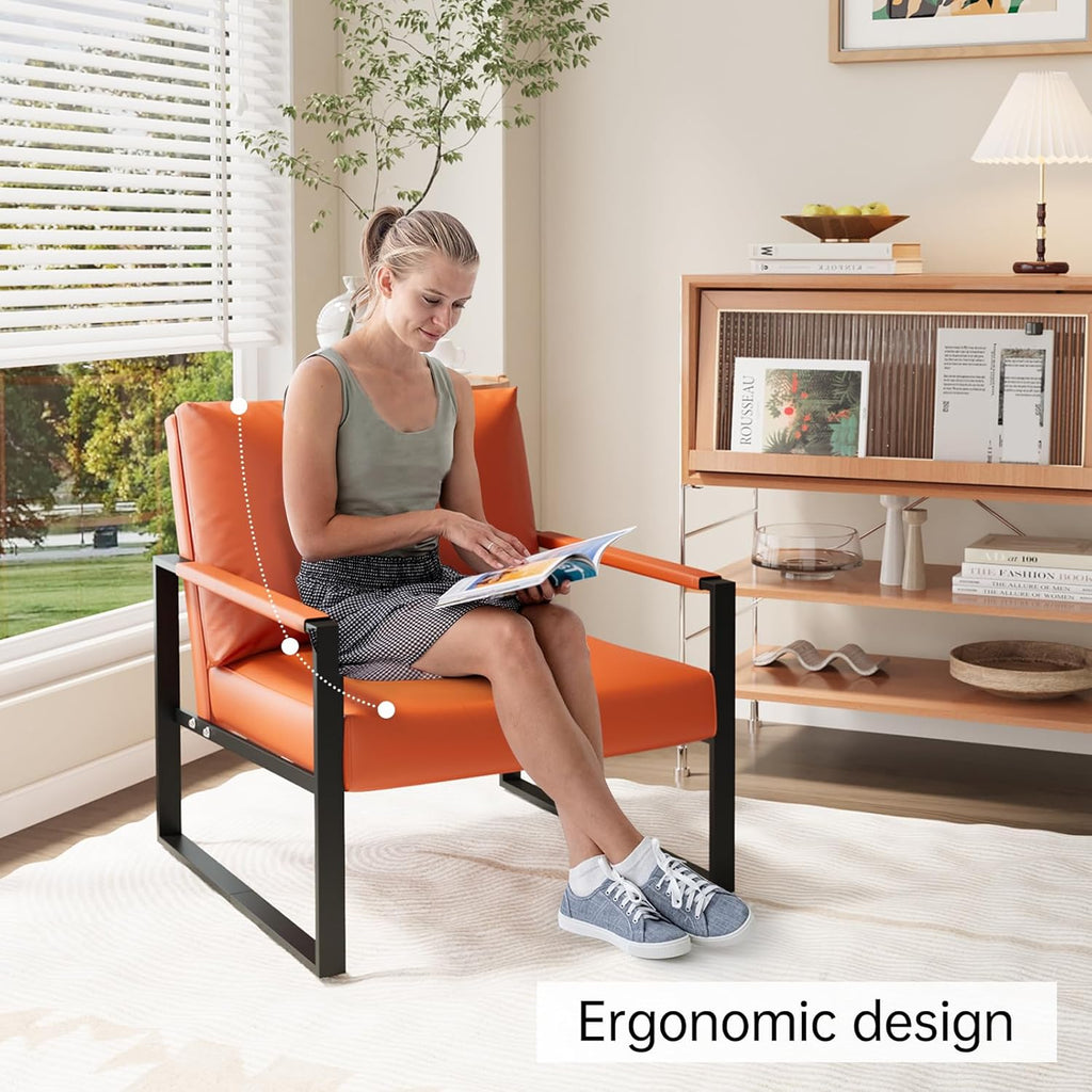LinkRomat Accent Chair Set of 2 Leather Modern Comfortable Waiting Room Chairs Easy to Clean Couch Chair for Bedroom Living Room Office,Orange