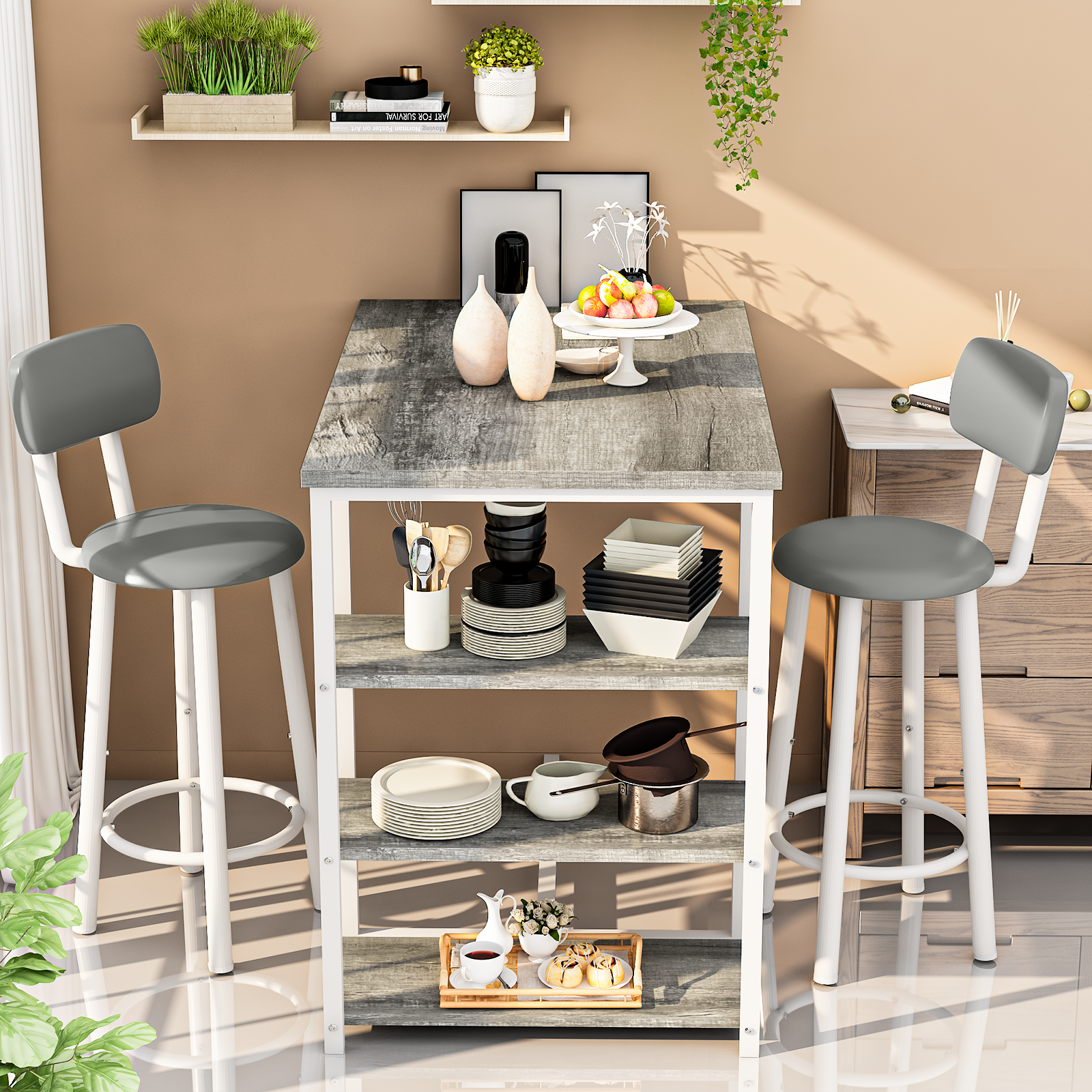LinkRomat 7-Piece Dining Table Set for 6 with Faux Leather Chairs, Modern Kitchen & Dining Room Table Set, Rectangular Dinner Table and Chairs for 6 People