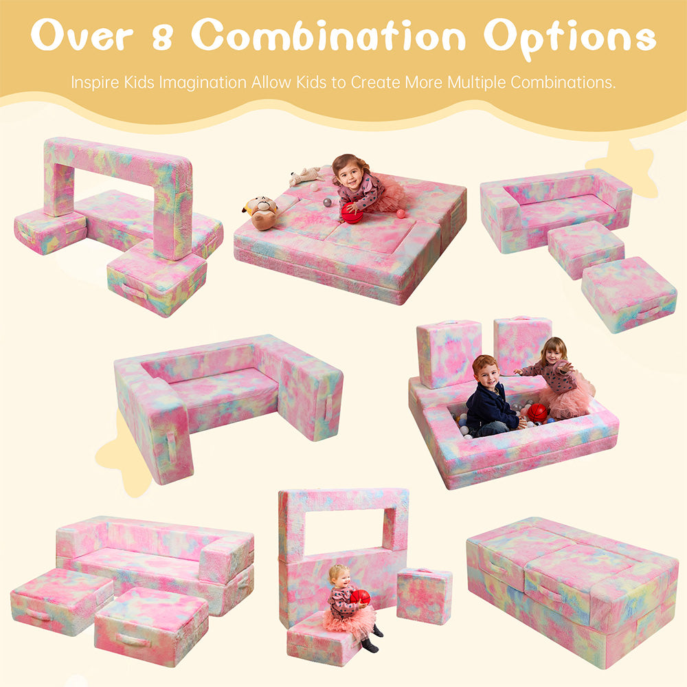 LinkRomat Modular Kids Play Couch, Toddler & Child Sectional Sofa, Glow in Dark, 3-in-1 Convertible Play Couch with High-Density Foam for Boys Girls