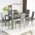 LinkRomat 7-Piece Glass Dining Table Set for 6, Modern Kitchen Table with PU Leather Chairs, Black Dining Room Table and Chairs Set for Small Space, Apartment