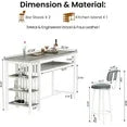 LinkRomat Bar Table and Chairs Set for 2, Marble Kitchen Island Table with 2 PU Bar Stools, Tall Kitchen Table and Chairs with Storage for Small Spaces, Home & Apartment, White