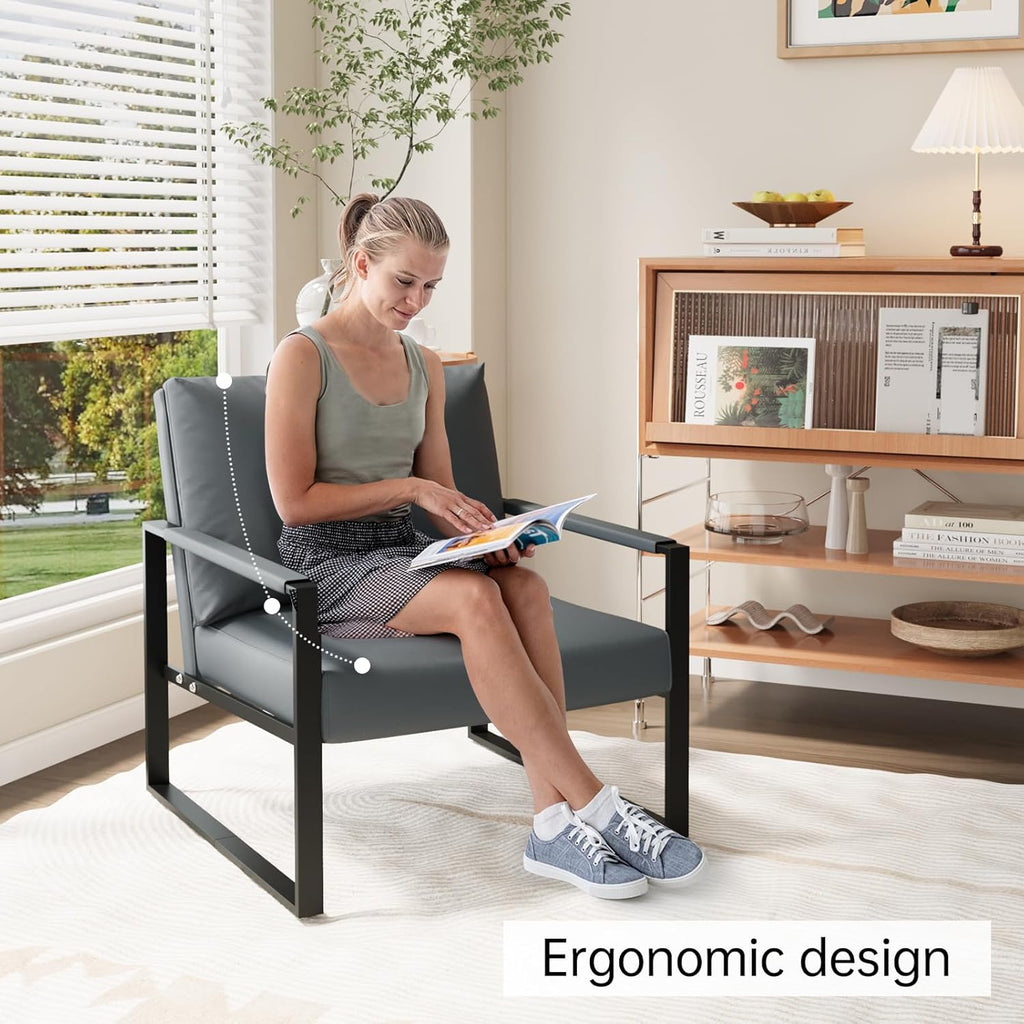 LinkRomat Accent Chair Set of 2 Leather Modern Comfortable Waiting Room Chairs Easy to Clean Couch Chair for Bedroom Living Room Office,Orange