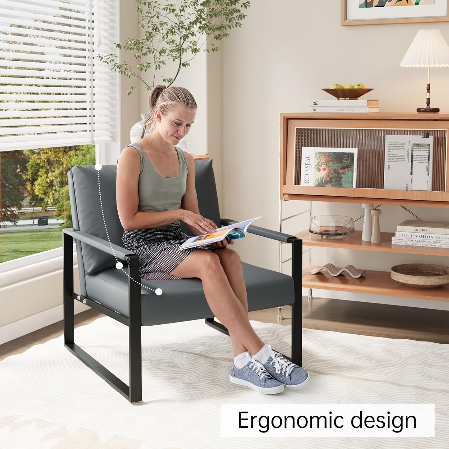 LinkRomat Accent Chair Set of 2 Leather Modern Comfortable Waiting Room Chairs Easy to Clean Couch Chair for Bedroom Living Room Office,Orange