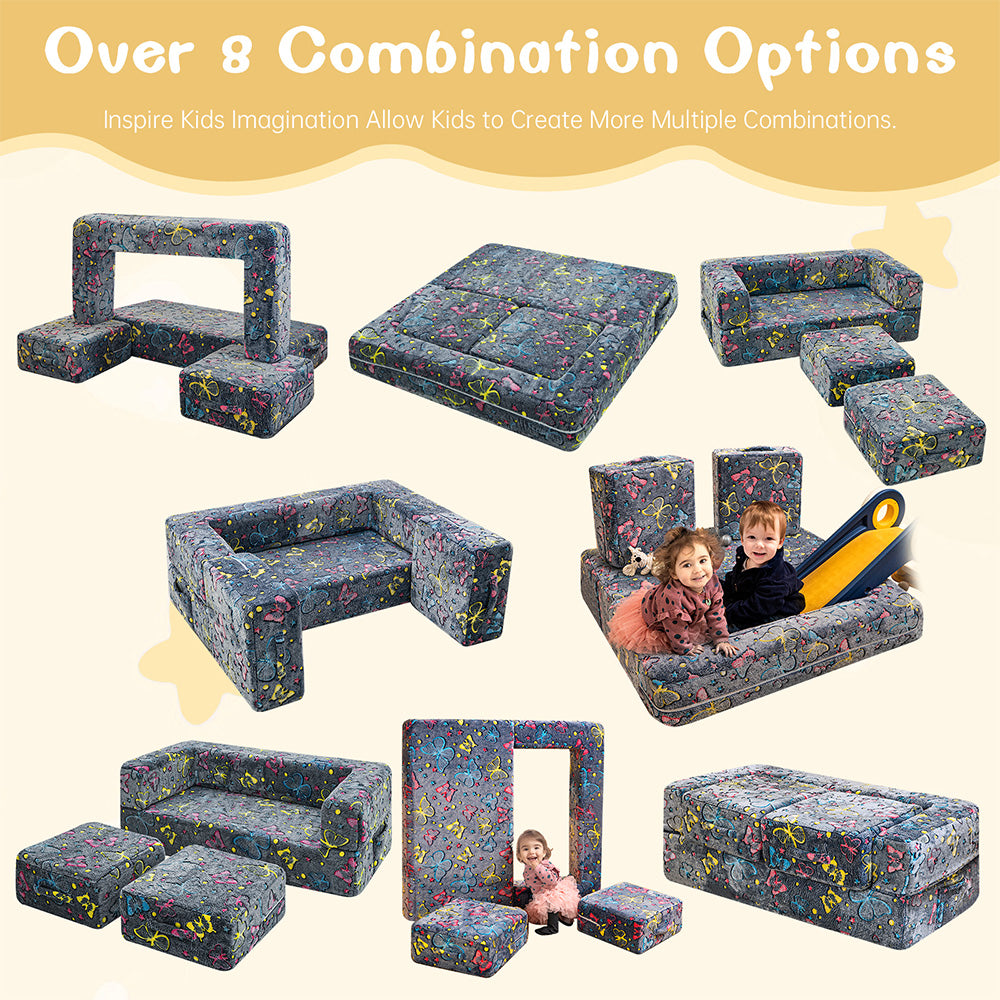 LinkRomat Modular Kids Play Couch, Toddler & Child Sectional Sofa, Glow in Dark, 3-in-1 Convertible Play Couch with High-Density Foam for Boys Girls