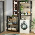 LinkRomat Farmhouse Bathroom Organizer Shelves Over Toilet,6-Tier Over The Toilet Rack with Storage Cart,Space Saver Toilet Shelf Rack with 6 Hooks,Brown