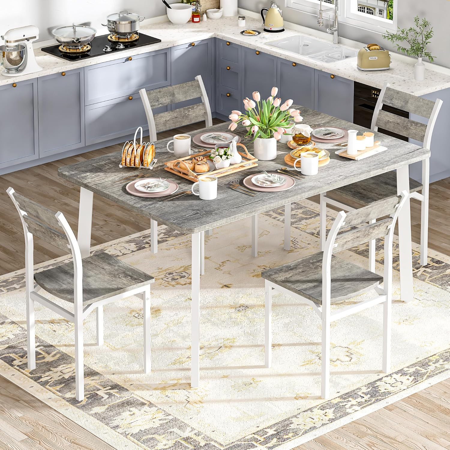 LinkRomat Farmhouse Dining Table Set for 4, Kitchen Table and Chairs for Dining Room, Small Spaces, Easy Assembly & Sturdy