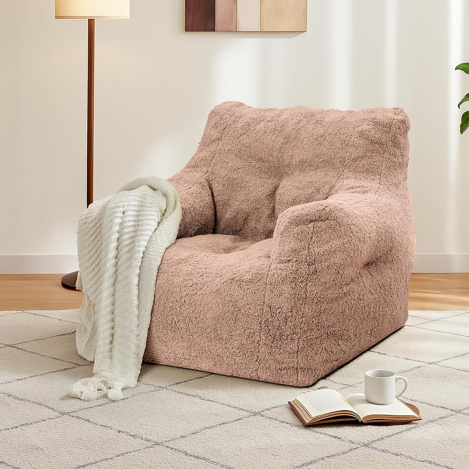 LinkRomat Bean Bag Chair, Bean Bag Sofa with Tufted Soft Stuffed Filling, Fluffy and Lazy Sofa with Premium Memory Foam Filler for Living Room, Bedroom, Dorm