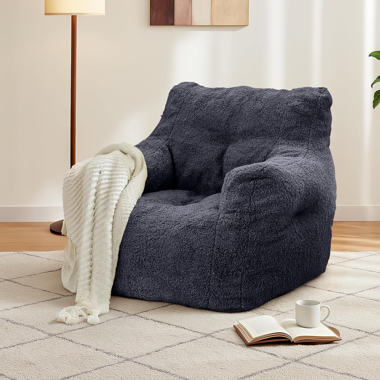 LinkRomat Bean Bag Chair, Bean Bag Sofa with Tufted Soft Stuffed Filling, Fluffy and Lazy Sofa with Premium Memory Foam Filler for Living Room, Bedroom, Dorm