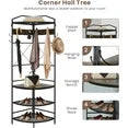 LinkRomat 4-Tier Corner Hall Tree with Hooks and Shoe Storage, Industrial Entryway Coat Rack with Bench, Rustic Wood and Metal Organizer for Small Spaces
