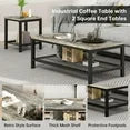 LinkRomat Living Room Coffee Table Set of 3, Modern Industrial Table Set with 1 Coffee Table and 2 End Tables, Square Wood and Metal Frame, Gray