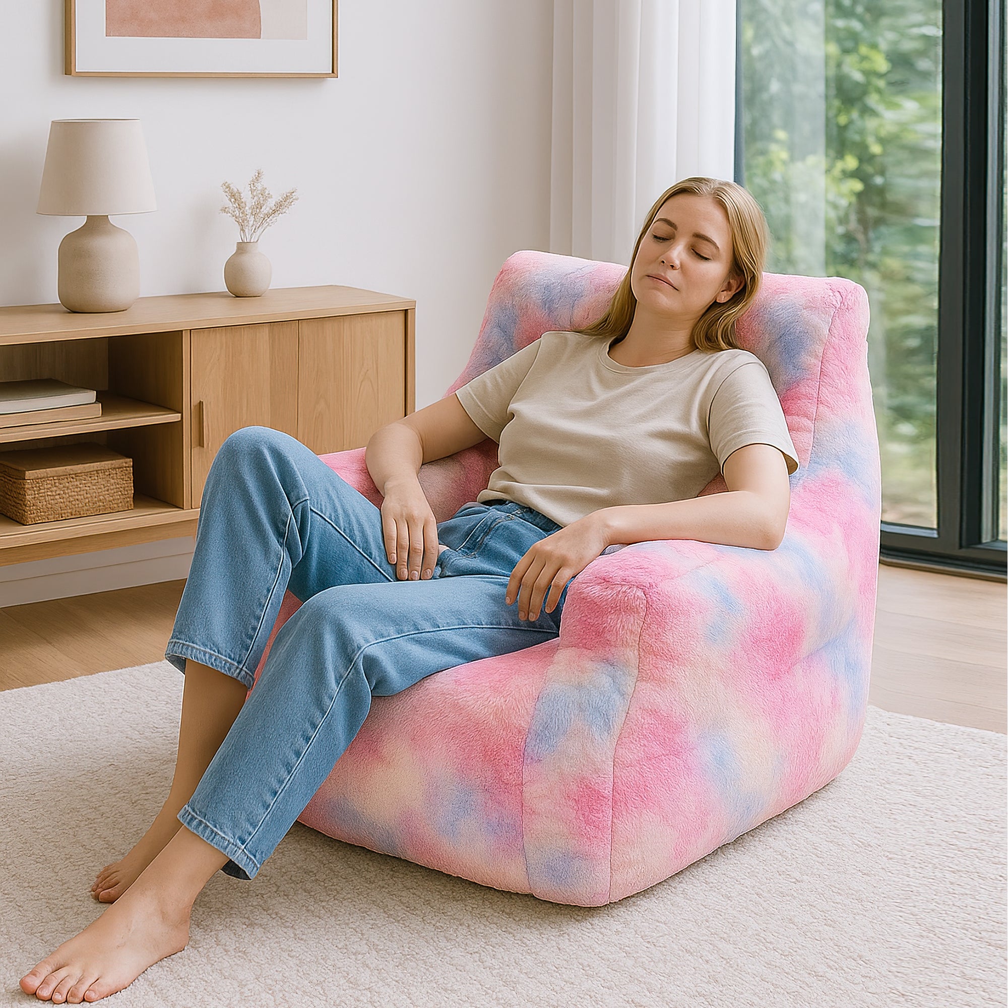 LinkRomat Bean Bag Chair, Bean Bag Sofa with Tufted Soft Stuffed Filling, Fluffy and Lazy Sofa with Premium Memory Foam Filler for Living Room, Bedroom, Dorm