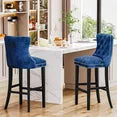 LinkRomat Bar Stools Set of 2, 27''H Velvet Tufted Counter Height Barstools with Back and Footrest, Upholstered Tall Chairs for Kitchen Island, Pub