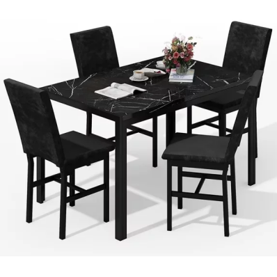 LinkRomat 5-Piece Faux Marble Dining Table Set for 4, Modern Kitchen Table with Chairs, Dinette Dining Room Furniture Set for Compact Space Saving
