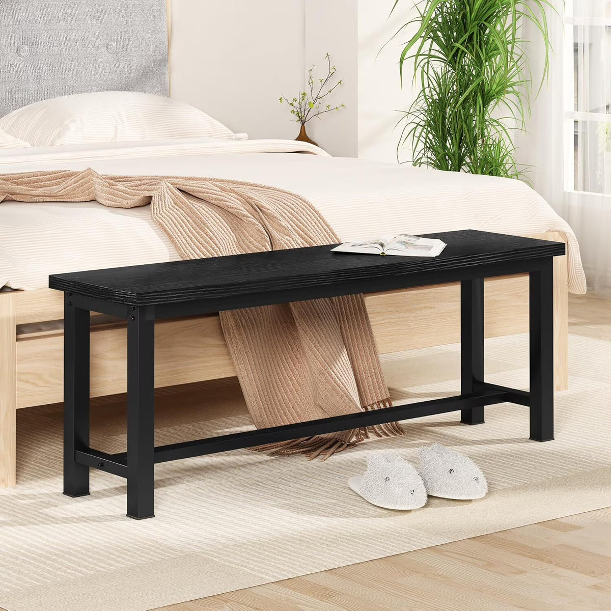 MOOSENG 2 Pack 39 Inch Industrial Dining Bench Set of 2 Black Kitchen Bench with Metal Legs Durable and Stable for Dining Room Living Room Bedroom Entryway