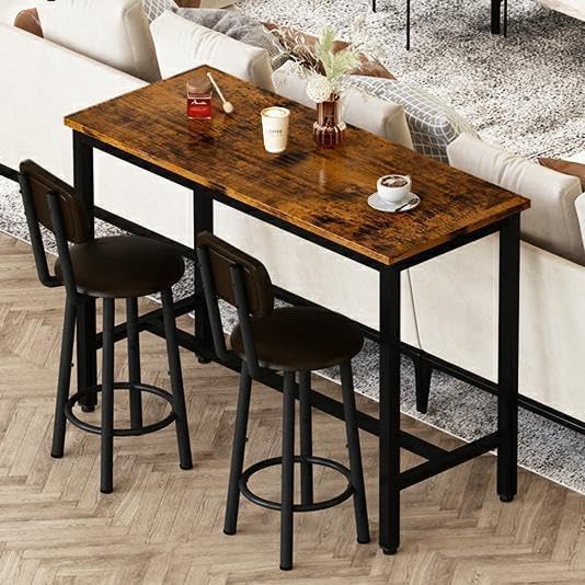 Cvortll Dining Table Set for 4, Counter 35.43”Height Pub Bar Table and Chair with Metal Frame