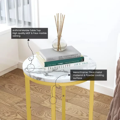 Cvortll Round Side Table Set of 2,Faux Marble White Round End Table,Modern Home Decor Accent Tables for Small Spaces,Living Room,Bedroom