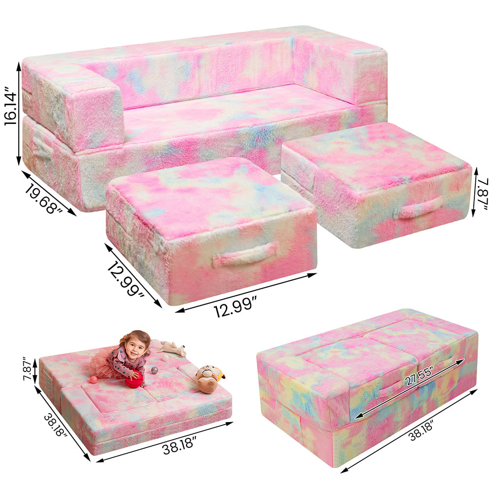 LinkRomat Modular Kids Play Couch, Toddler & Child Sectional Sofa, Glow in Dark, 3-in-1 Convertible Play Couch with High-Density Foam for Boys Girls