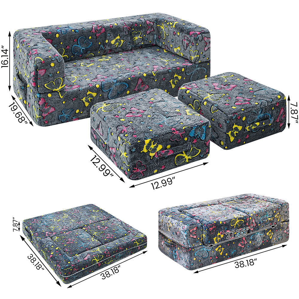 LinkRomat Modular Kids Play Couch, Toddler & Child Sectional Sofa, Glow in Dark, 3-in-1 Convertible Play Couch with High-Density Foam for Boys Girls