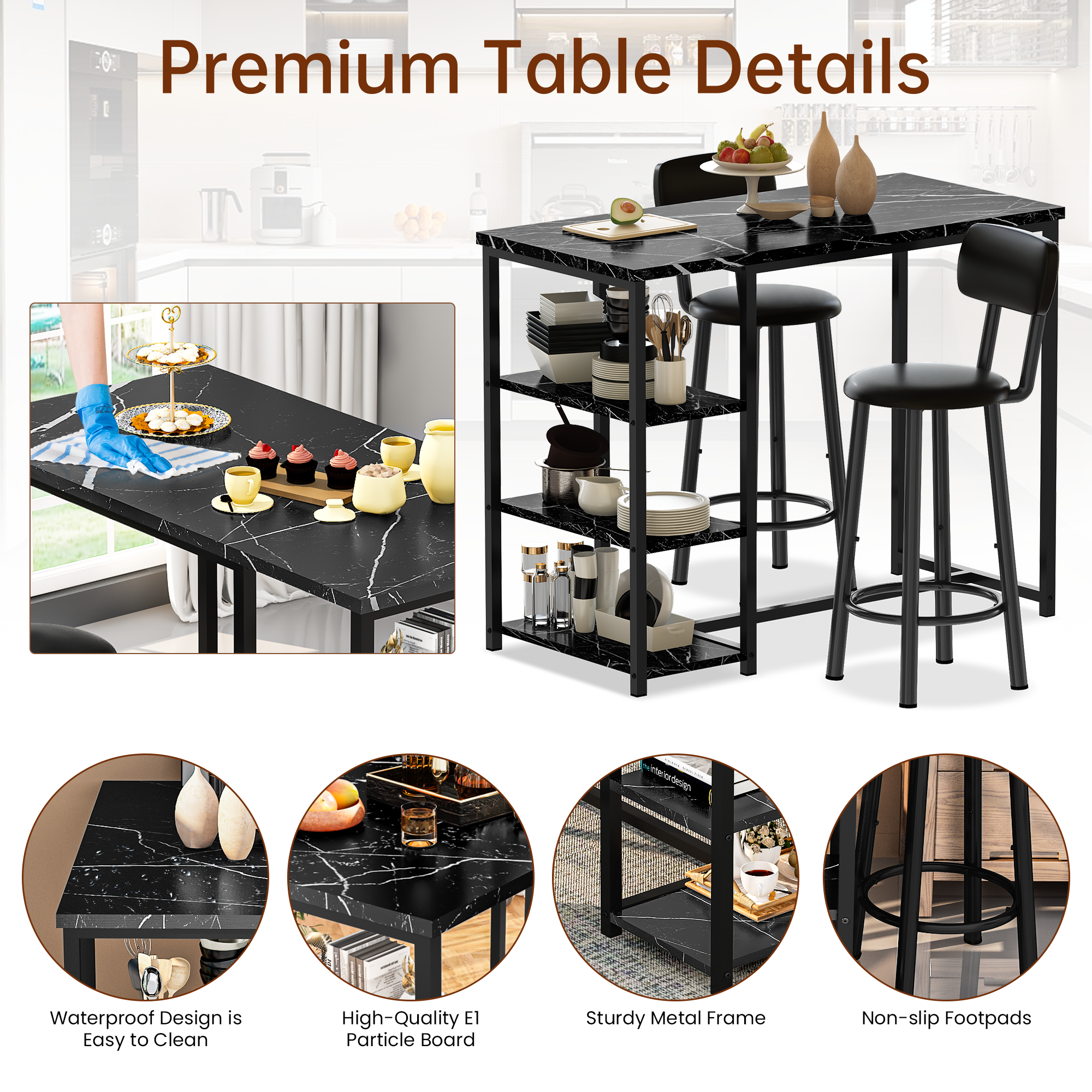 LinkRomat 7-Piece Dining Table Set for 6 with Faux Leather Chairs, Modern Kitchen & Dining Room Table Set, Rectangular Dinner Table and Chairs for 6 People