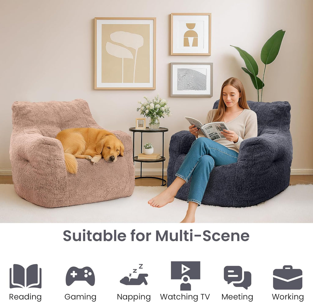 LinkRomat Bean Bag Chair, Bean Bag Sofa with Tufted Soft Stuffed Filling, Fluffy and Lazy Sofa with Premium Memory Foam Filler for Living Room, Bedroom, Dorm