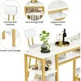 LinkRomat Bar Table and Chairs Set for 2, Marble Kitchen Island Table with 2 PU Bar Stools, Tall Kitchen Table and Chairs with Storage for Small Spaces, Home & Apartment, White
