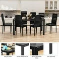 LinkRomat 7-Piece Glass Dining Table Set for 6, Modern Kitchen Table with PU Leather Chairs, Black Dining Room Table and Chairs Set for Small Space, Apartment