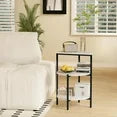 LinkRomat Marble Side Table Set of 2, 3-Tier Small Round End Table with Metal Frame, Bedside Corner Table for Living Room & Bedroom, White+Gold