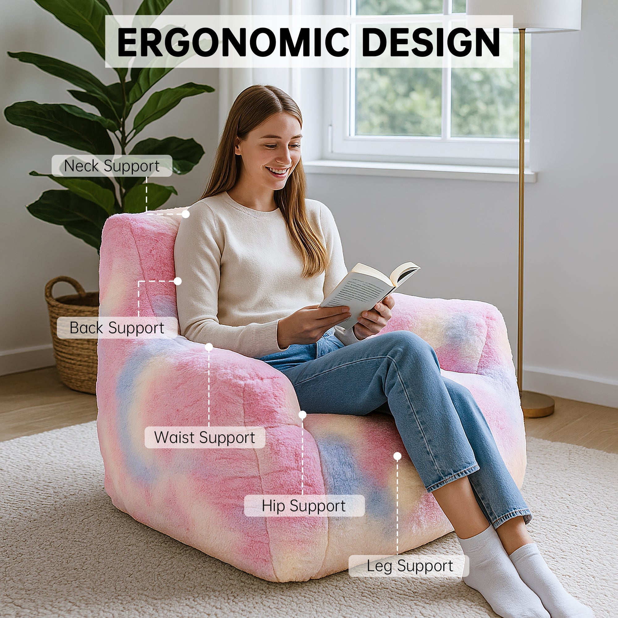 LinkRomat Bean Bag Chair, Bean Bag Sofa with Tufted Soft Stuffed Filling, Fluffy and Lazy Sofa with Premium Memory Foam Filler for Living Room, Bedroom, Dorm
