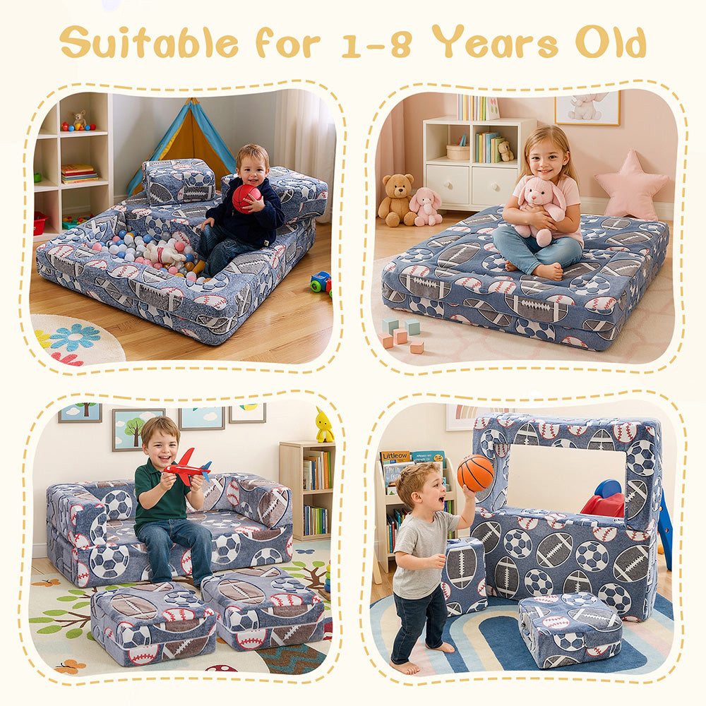 LinkRomat Modular Kids Play Couch, Toddler & Child Sectional Sofa, Glow in Dark, 3-in-1 Convertible Play Couch with High-Density Foam for Boys Girls