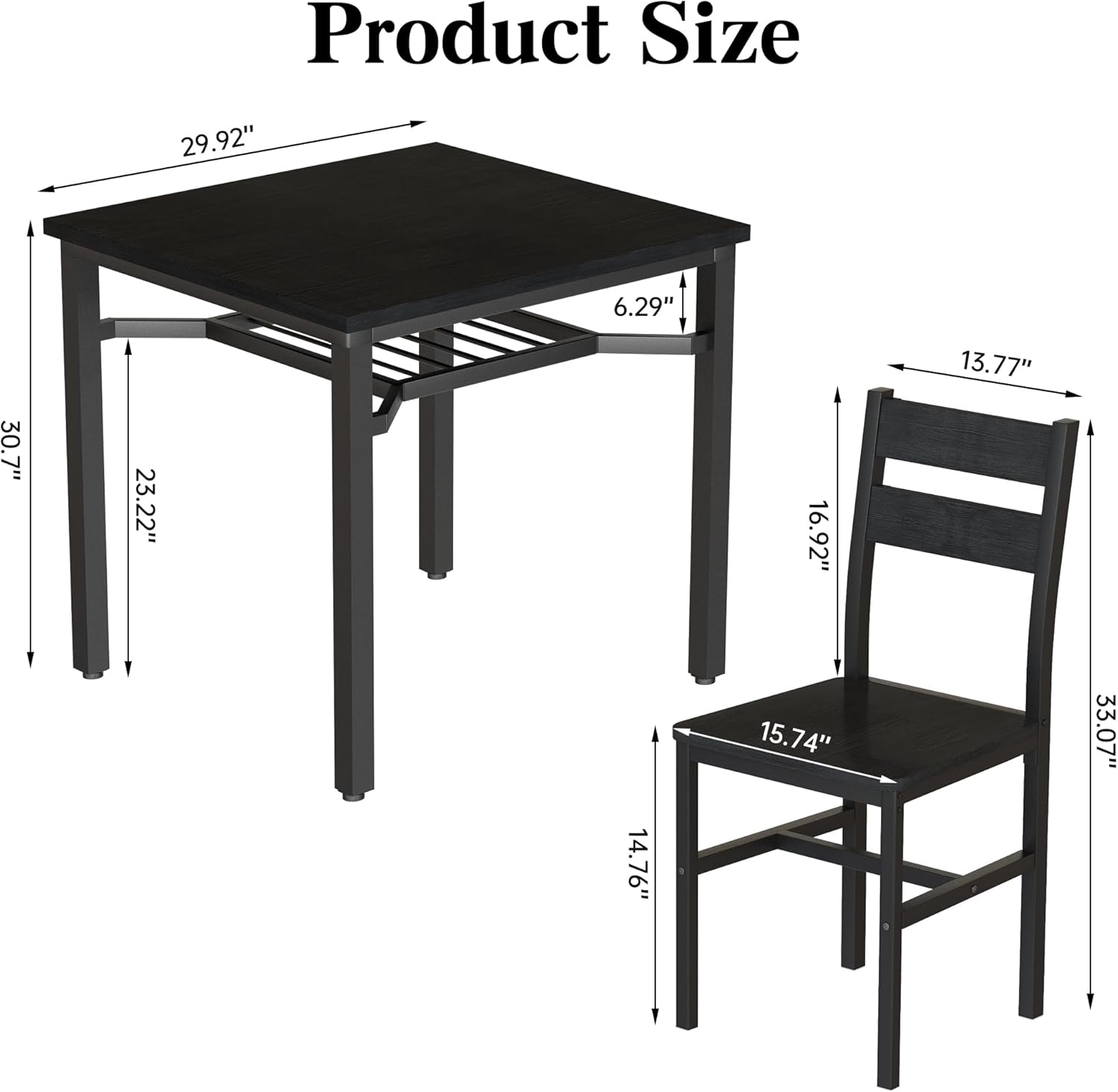 LinkRomat Small Dining Table for 2, Wooden Dinner Table with Storage, 3 Piece Farmhouse Square Dinette Set for Dining Room, Apartment, Small Space