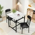 LinkRomat 3-Piece Dining Table Set, Square Industrial Compact Bistro Table with 2 Upholstered Chairs, Built-in Storage Rack, Kitchen Breakfast Nook, Modern Dining Set for Kitchen & Dining, White