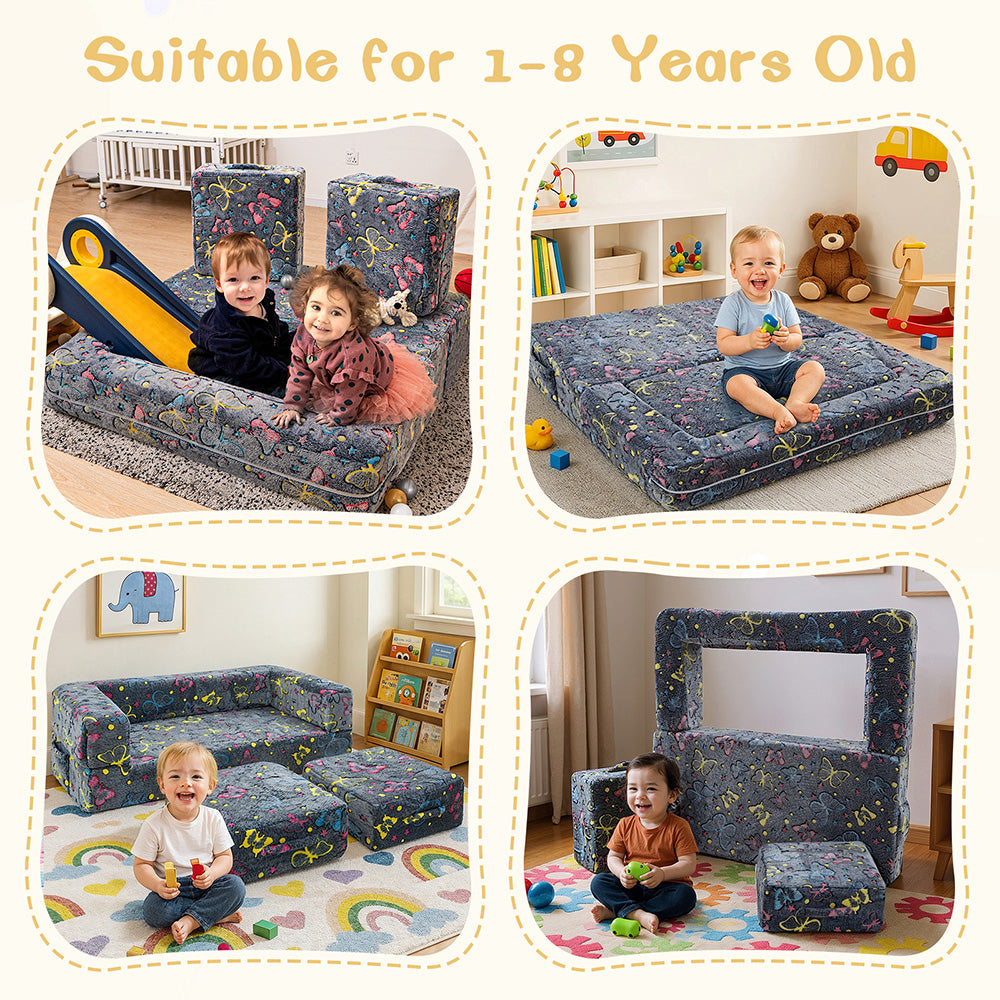 LinkRomat Modular Kids Play Couch, Toddler & Child Sectional Sofa, Glow in Dark, 3-in-1 Convertible Play Couch with High-Density Foam for Boys Girls