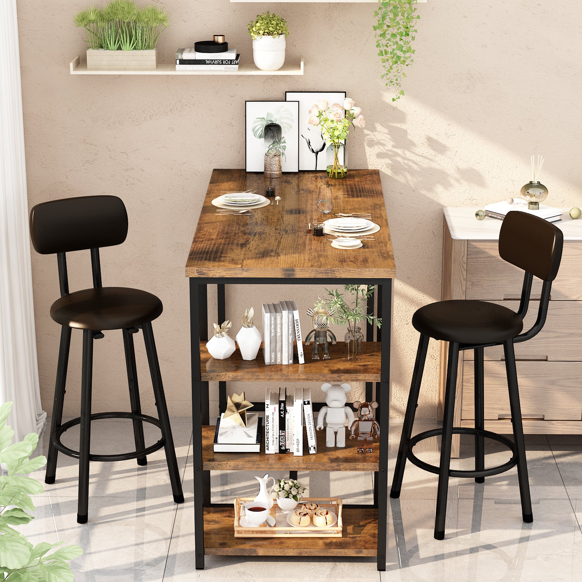 LinkRomat 7-Piece Dining Table Set for 6 with Faux Leather Chairs, Modern Kitchen & Dining Room Table Set, Rectangular Dinner Table and Chairs for 6 People