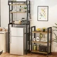 LinkRomat Farmhouse Bathroom Organizer Shelves Over Toilet,6-Tier Over The Toilet Rack with Storage Cart,Space Saver Toilet Shelf Rack with 6 Hooks,Brown