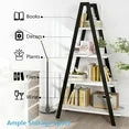 LinkRomat 4-Tier Ladder Bookshelf, Standing Bedroom Ladder Shelf, Open Display Shelves, Plant Stand Shelf Indoor, MDF Bookshelves for Living Room, Office, Small Spaces