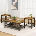LinkRomat Living Room Coffee Table Set of 3, Modern Industrial Table Set with 1 Coffee Table and 2 End Tables, Square Wood and Metal Frame, Gray