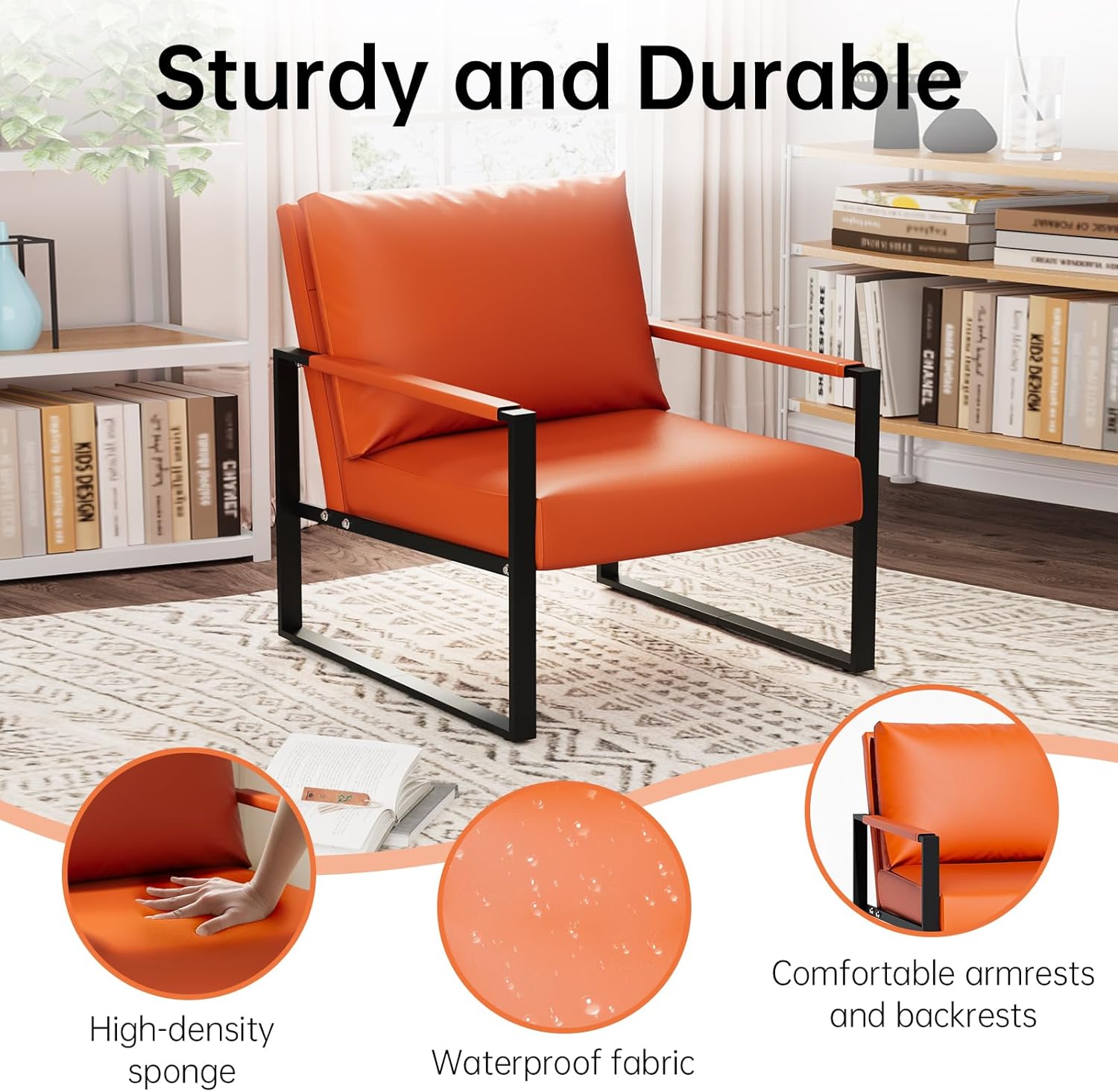 LinkRomat Accent Chair Set of 2 Leather Modern Comfortable Waiting Room Chairs Easy to Clean Couch Chair for Bedroom Living Room Office,Orange