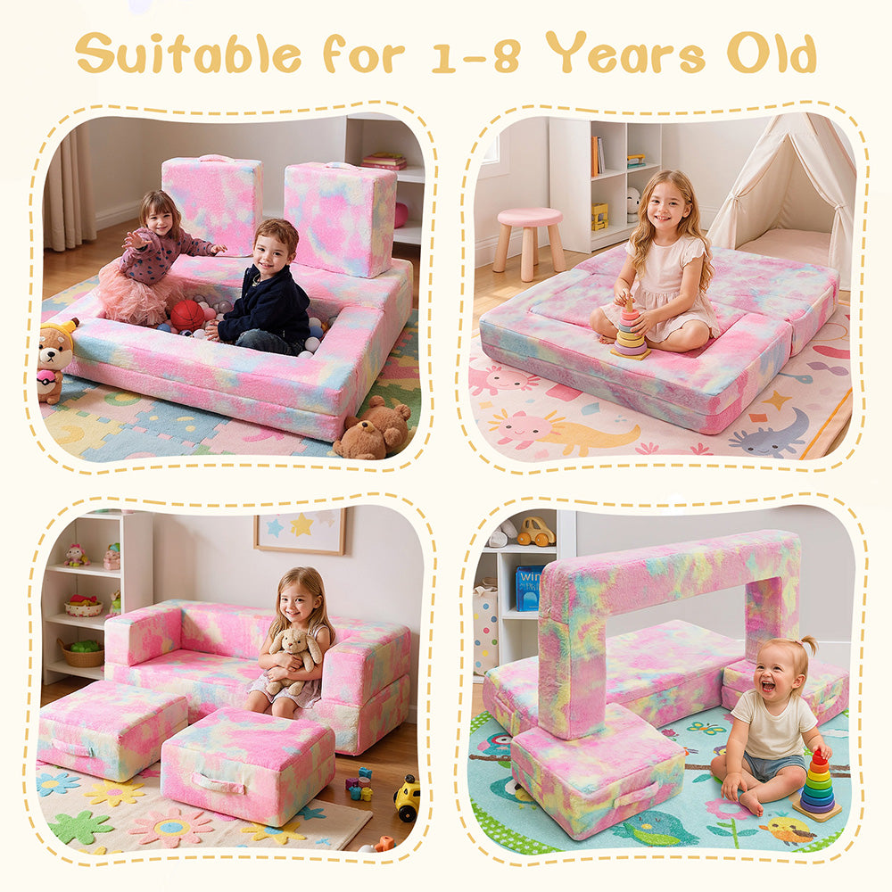 LinkRomat Modular Kids Play Couch, Toddler & Child Sectional Sofa, Glow in Dark, 3-in-1 Convertible Play Couch with High-Density Foam for Boys Girls