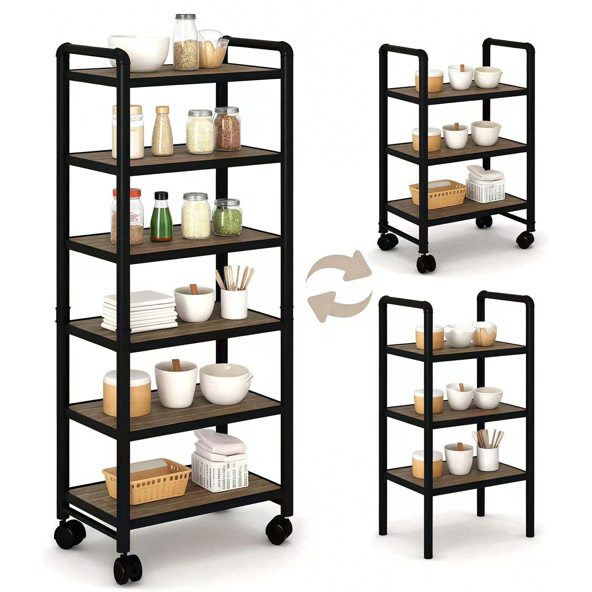 LTTROMAT Slim Rolling Storage Cart 6 Tier Bathroom Organizer Mobile Shelving Unit Utility Cart Tower Rack for Kitchen Laundry Narrow Places, Black