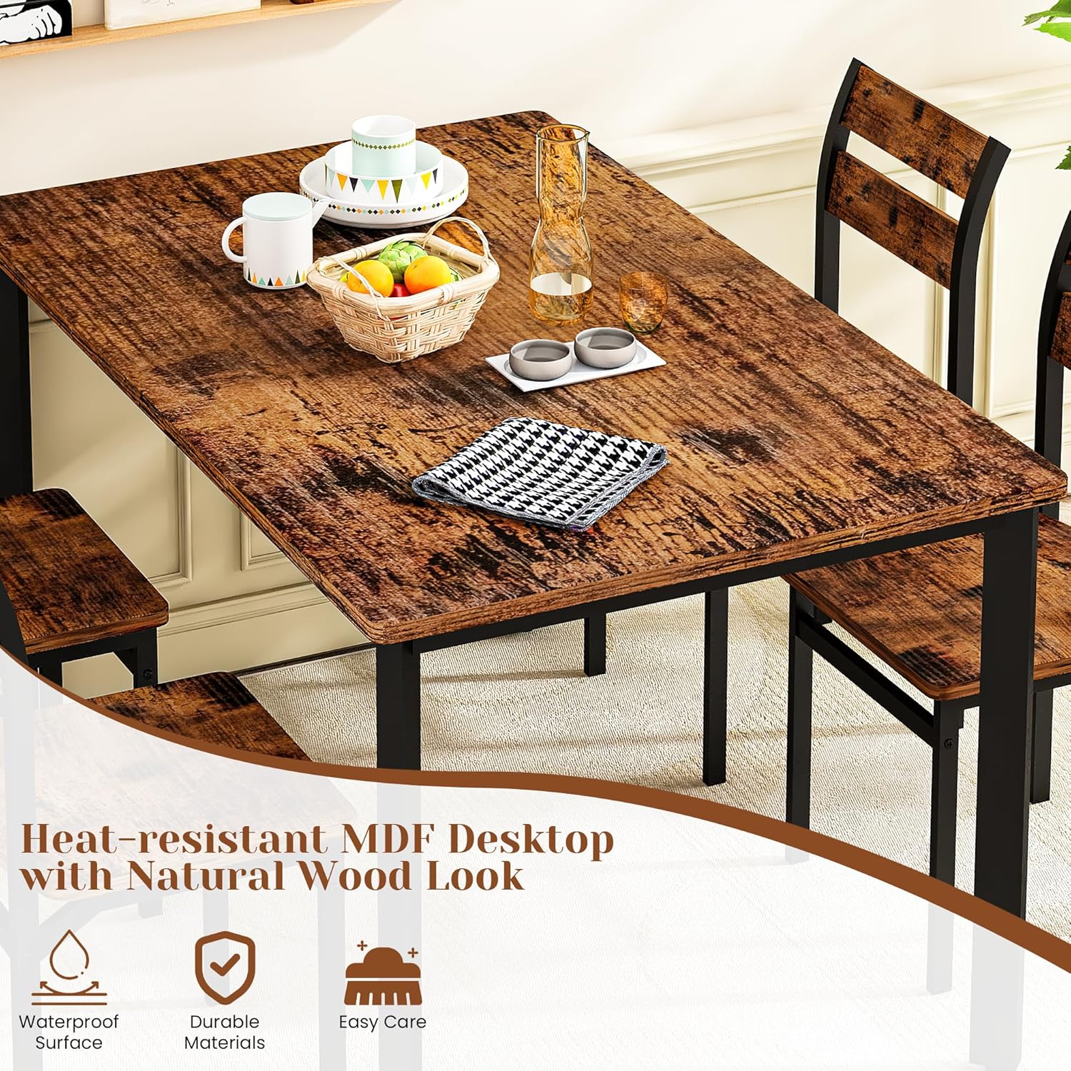 LinkRomat Farmhouse Dining Table Set for 4, Kitchen Table and Chairs for Dining Room, Small Spaces, Easy Assembly & Sturdy