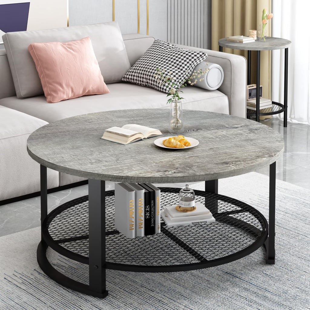 MOOSENG Coffee Table Set of 3, Industrial Vintage Wood Coffee Table with 2 Square End Side Tables, Easy Assembly Living Room Table Set for Offices, Living Rooms and Apartments